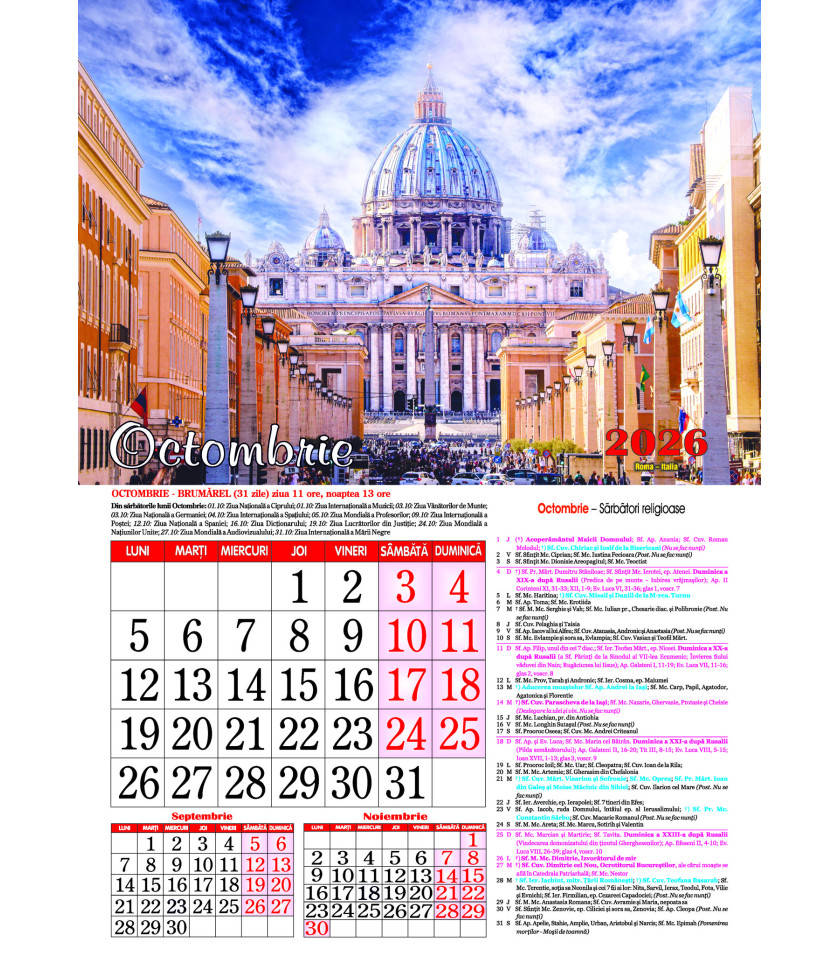 CALENDAR Orase 2026 - CU SPIRA FORMAT A3 CALENDAR Orase 2026 - CU SPIRA FORMAT A3