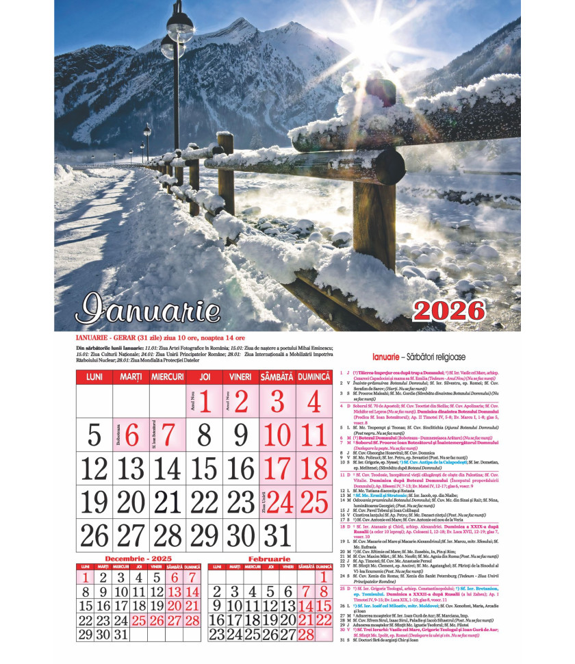 CALENDAR Peisaje 2026 - CU SPIRA FORMAT A3 CALENDAR Peisaje 2026 - CU SPIRA FORMAT A3