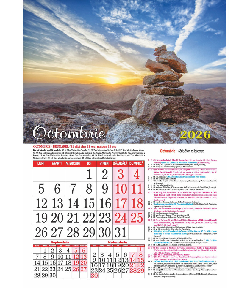CALENDAR Peisaje 2026 - CU SPIRA FORMAT A3 CALENDAR Peisaje 2026 - CU SPIRA FORMAT A3