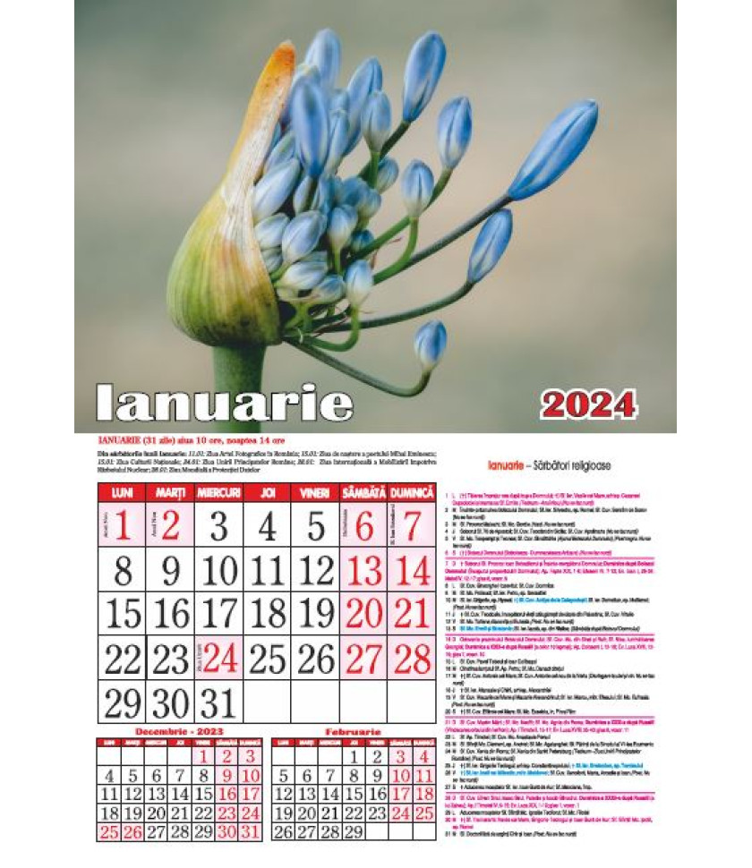 CALENDAR Flori 2024 - CALENDAR CU SPIRA FORMAT A3